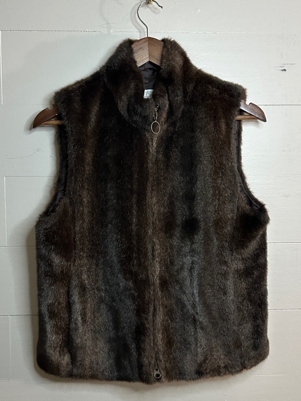 Ann Taylor LOFT Brown Faux Fur Full Zip Vest Size Small